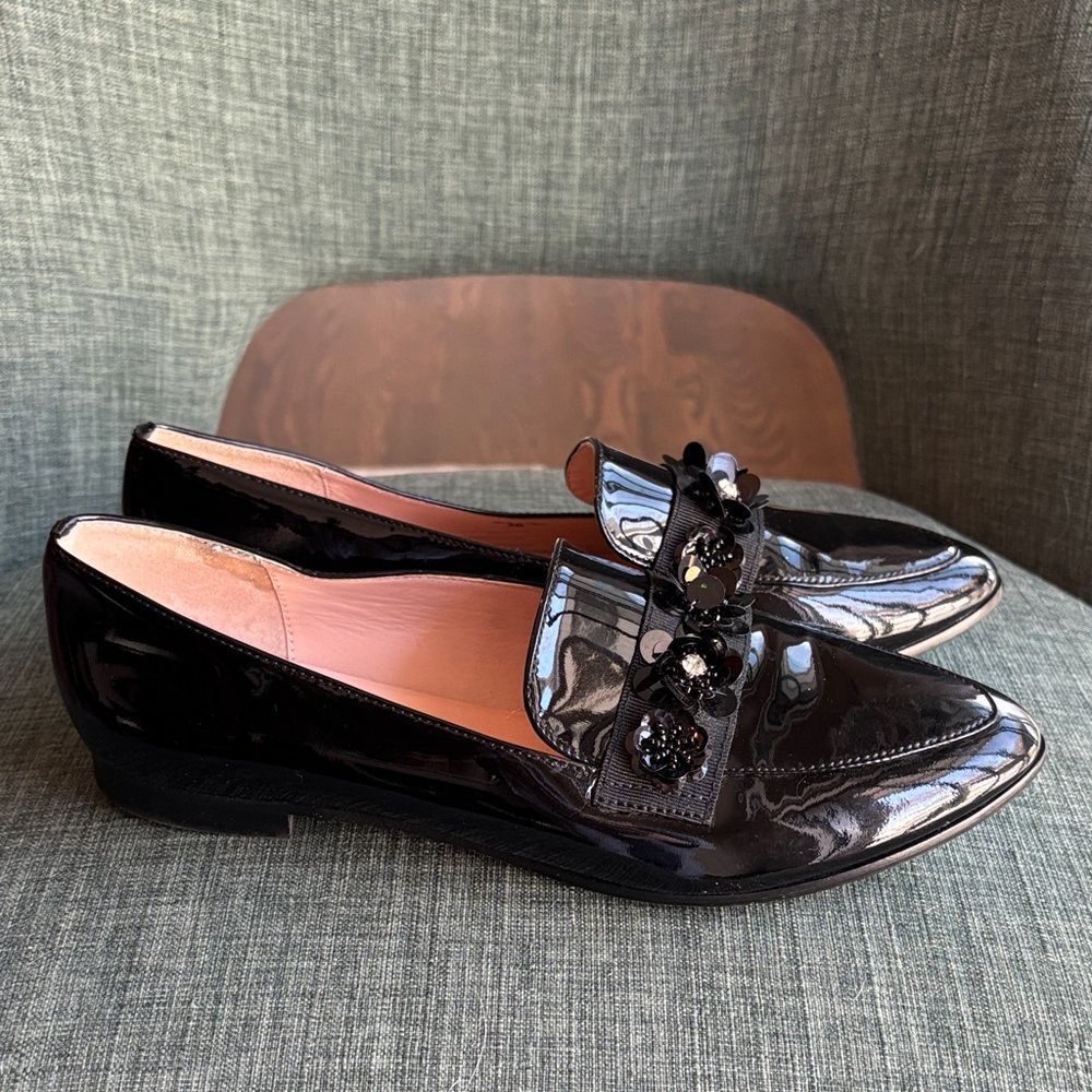 kate spade Cleo floral Black Patent Floral-Embellished Pointed Loafers Women’s 8 - Picture 2 of 14